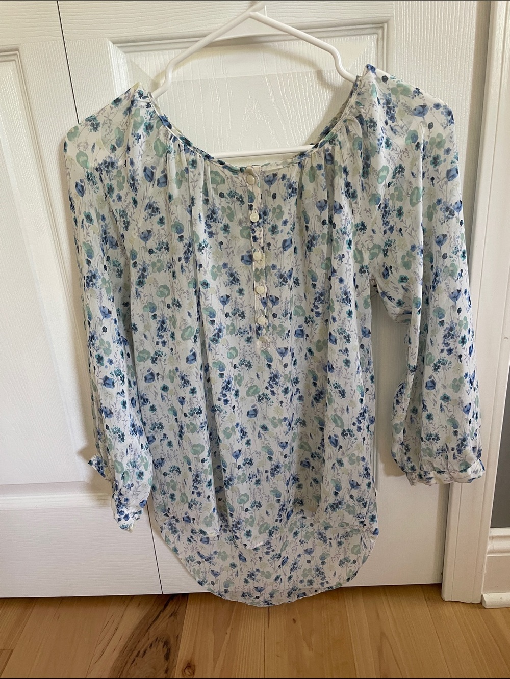 LC Lauren Conrad Light Blue Floral Peasant Blouse